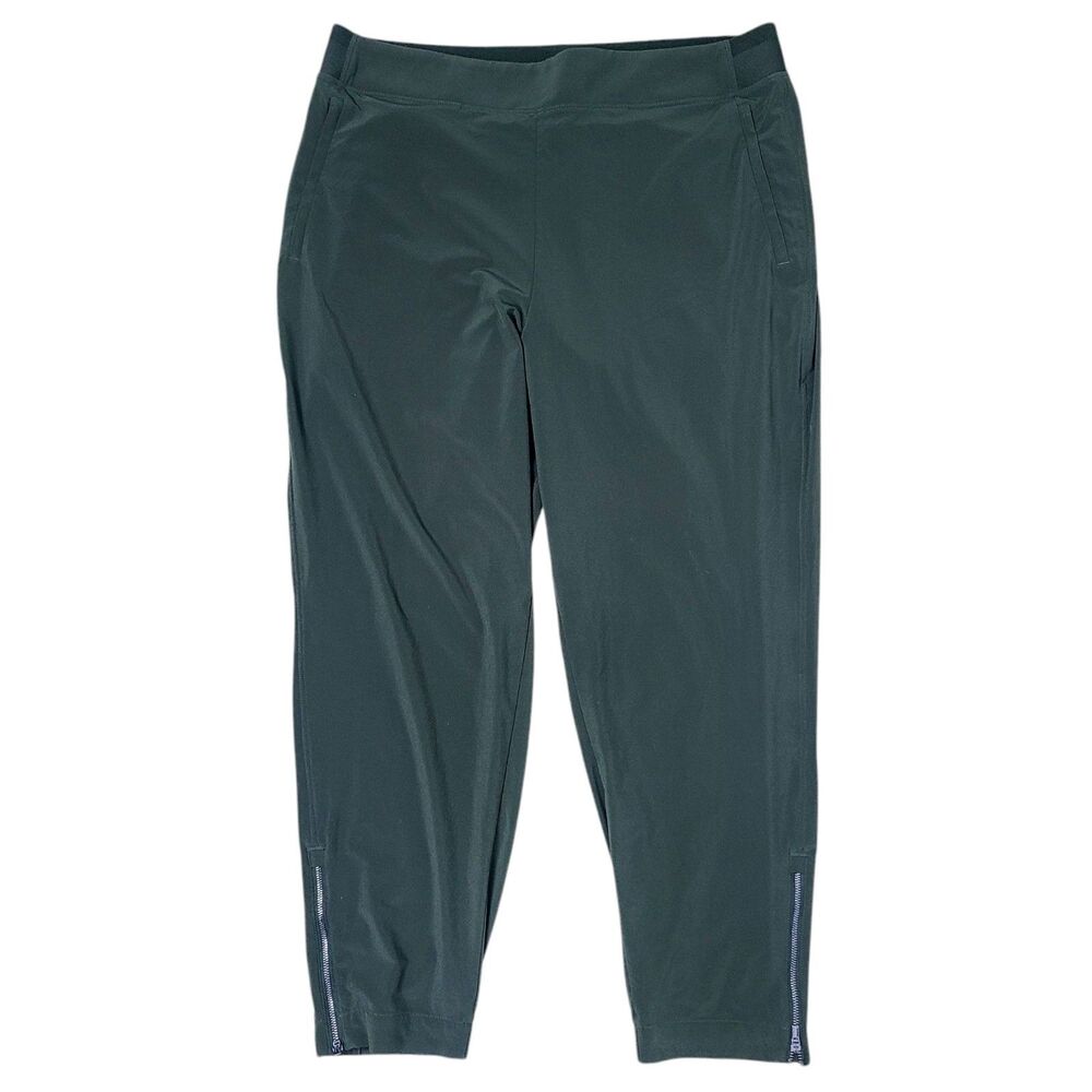 Athleta‎ Pants 16 Olive Green Stretch Pull-On Ankle-Zip Pockets Fitness Travel